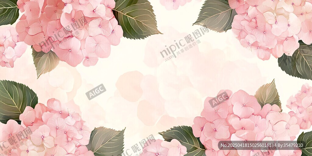 粉色绣球花清新花卉背景