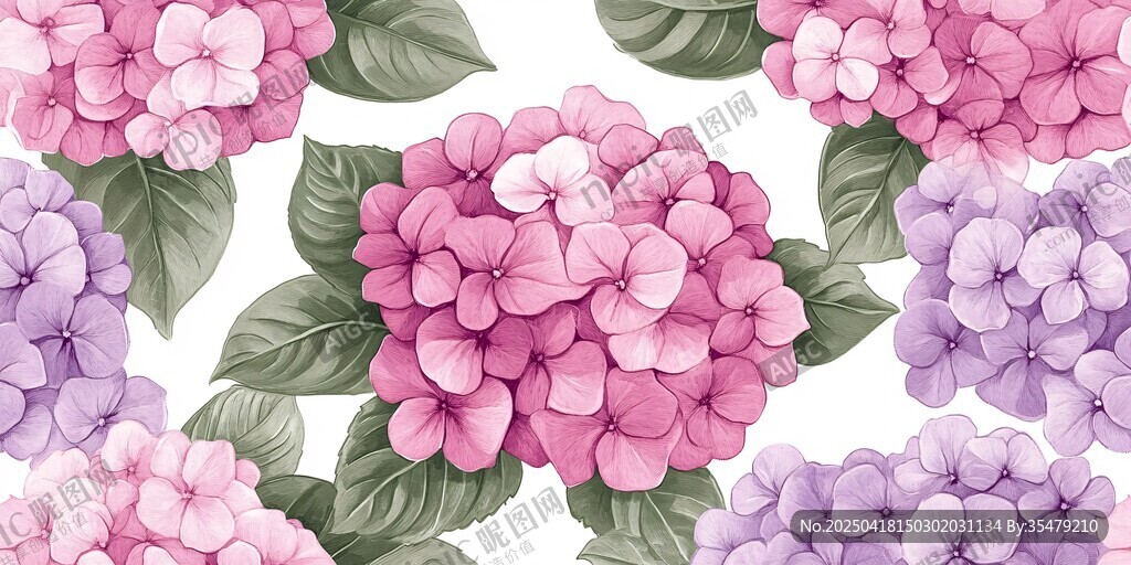 粉色紫色绣球花图案背景