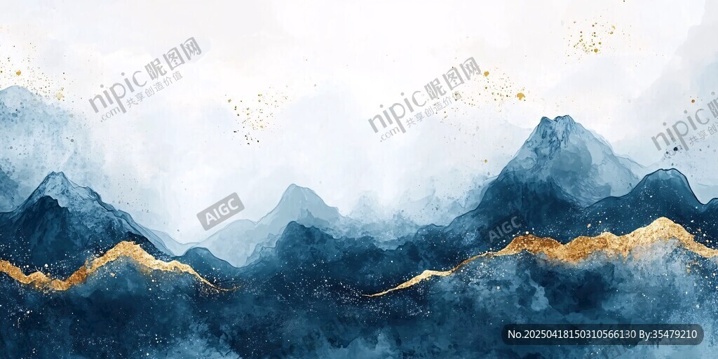 水墨金纹山川梦幻背景图