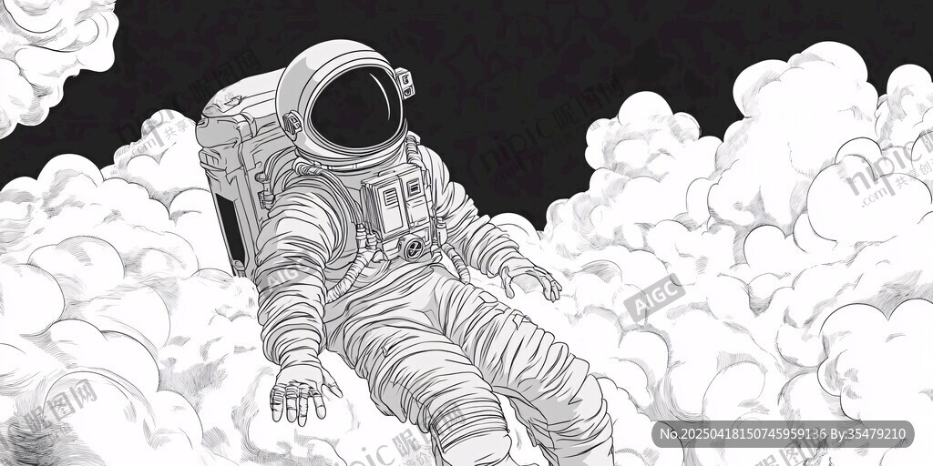 宇航员云端漂浮奇幻场景