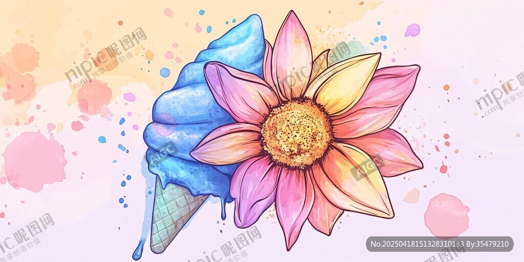 冰淇淋与花朵的梦幻组合
