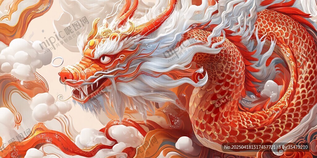 中式神龙戏云海图