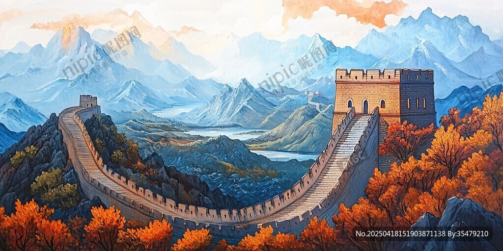 秋日壮丽长城山水美景