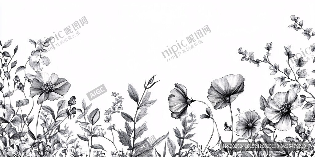 黑白花卉边缘插画