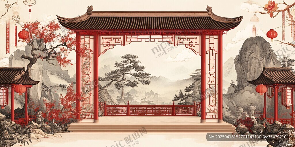 中式古典园林门楼景观