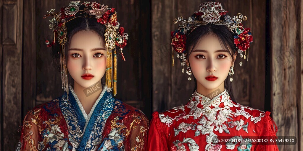 双姝着华服 尽显古韵美