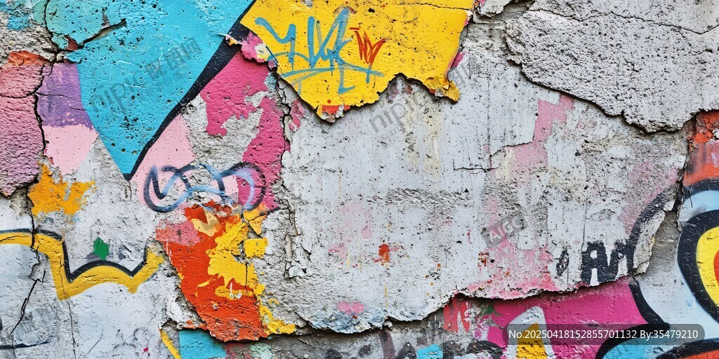 斑驳墙面上的多彩涂鸦