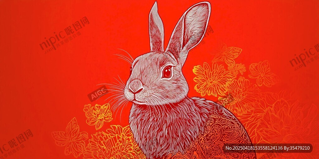 红色背景上的可爱兔子插画