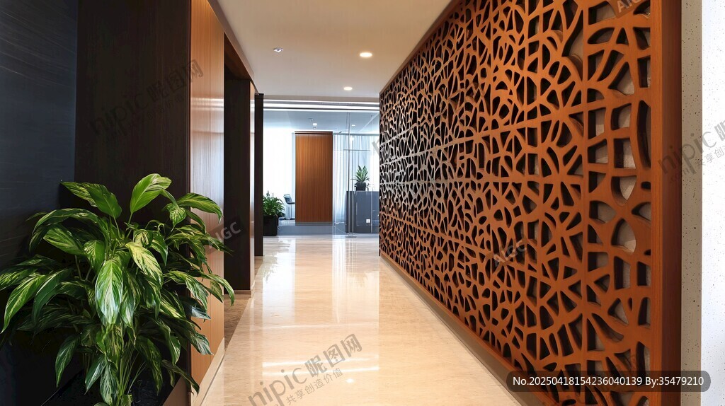现代风镂空装饰的办公走廊