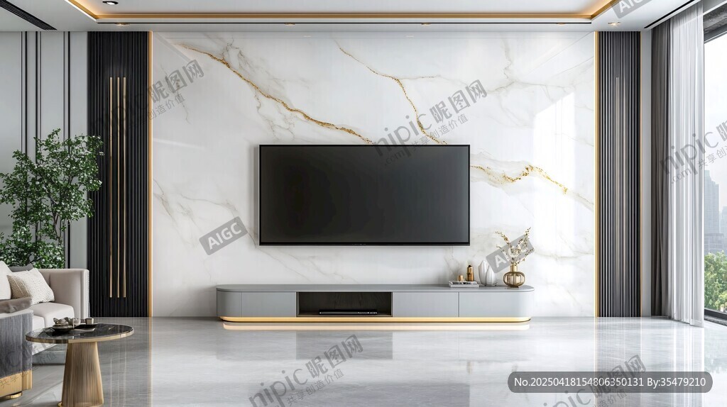 现代简约大理石电视背景墙