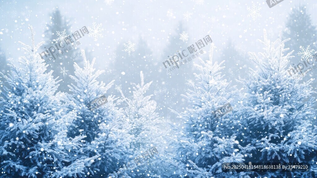 冬日雪覆松林梦幻景象