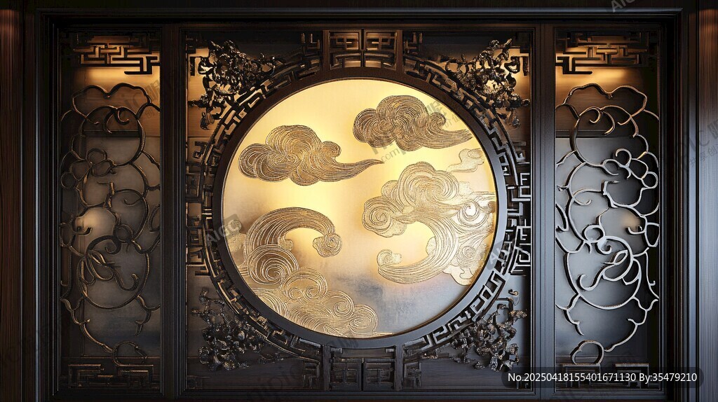 中式雕花窗上的云纹装饰