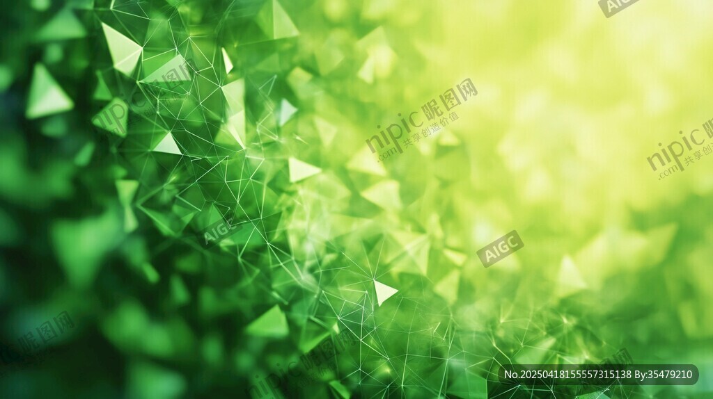 翠绿三角几何梦幻背景图