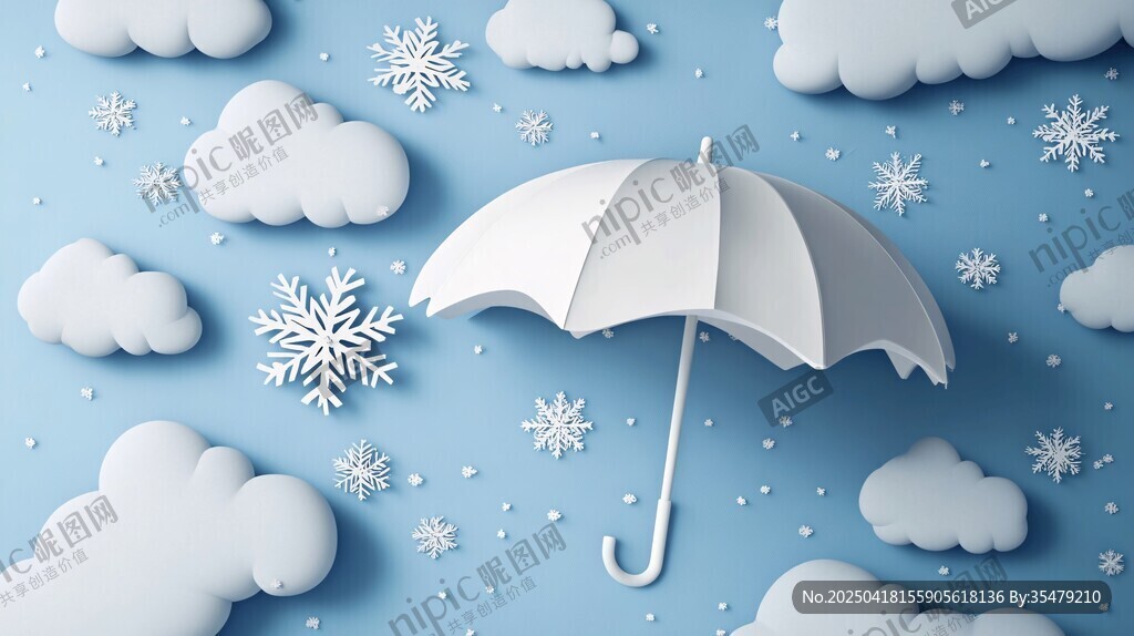 雪天蓝空下的白色雨伞