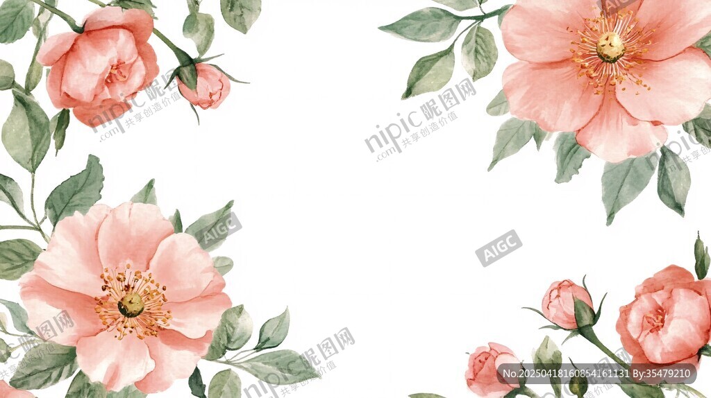 粉色花卉边框插画
