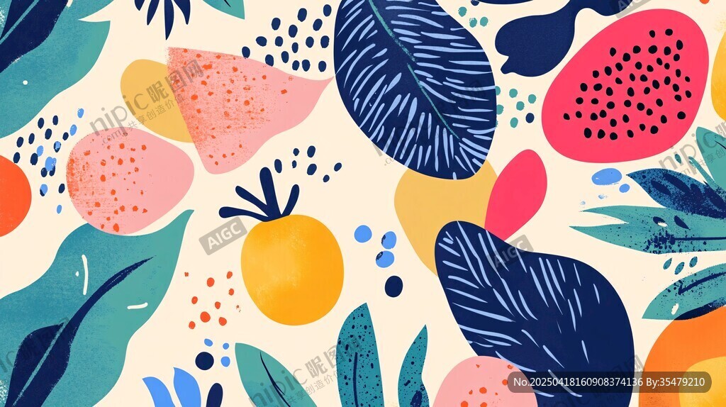 缤纷水果植物图案插画