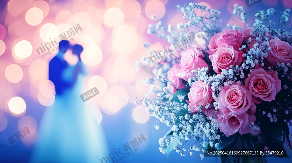 浪漫婚礼花束与甜蜜新人