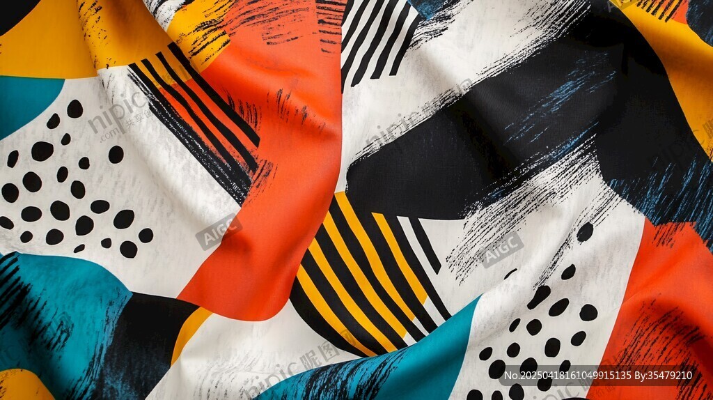 几何图案彩色丝绸布料