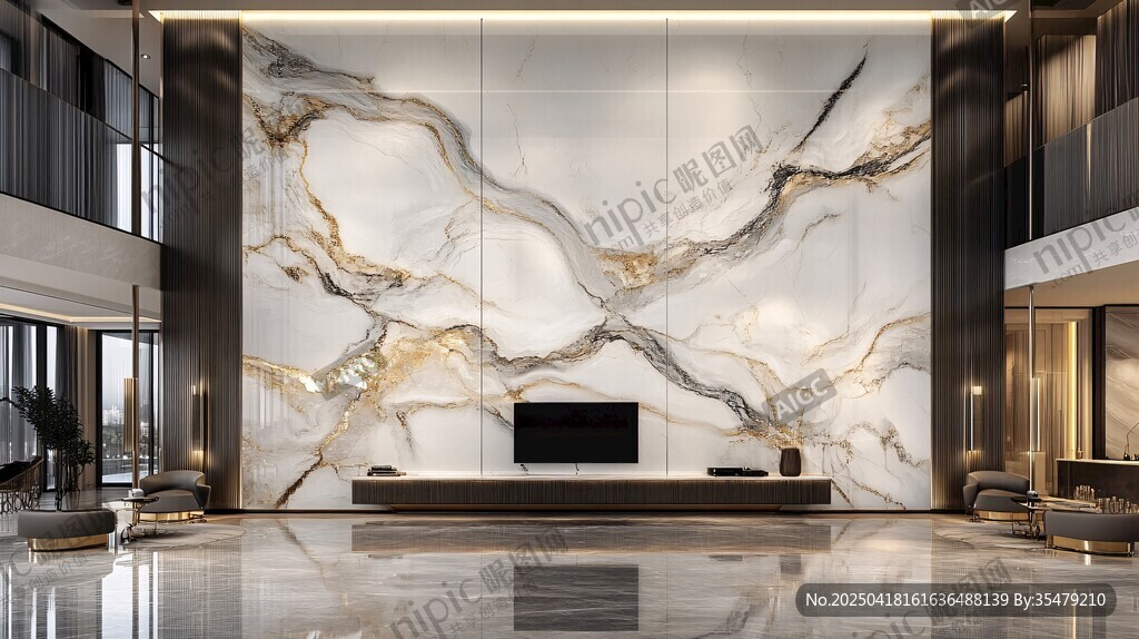 奢华大理石客厅电视背景墙