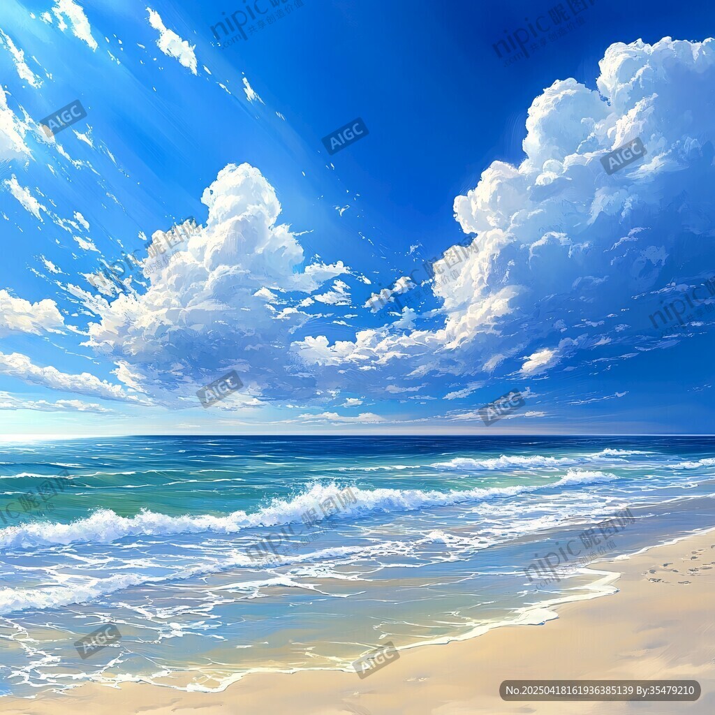 梦幻海滩蓝天碧海云朵景