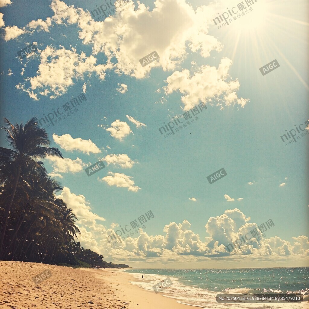阳光沙滩海景椰树风光