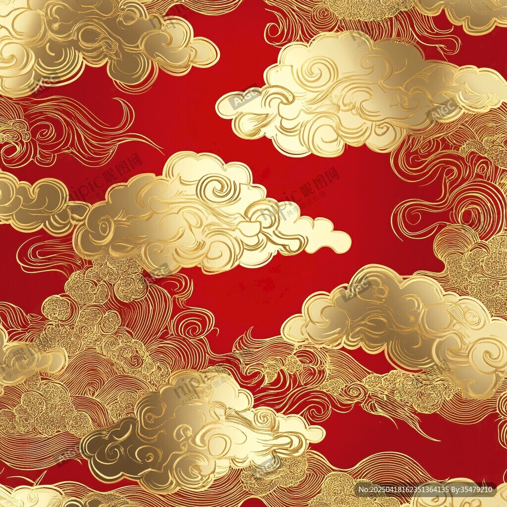 红底金云中式传统纹样