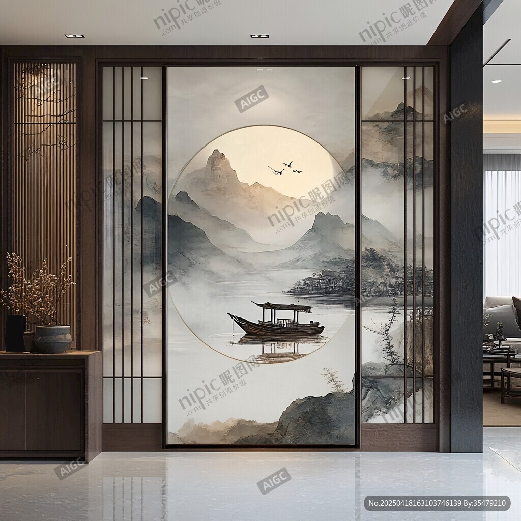 中式山水屏风 雅致客厅景