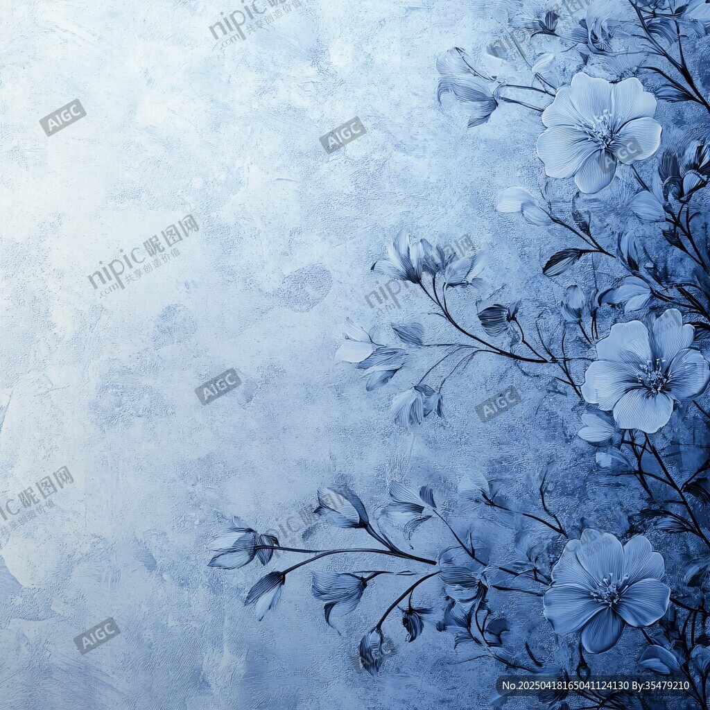 蓝调花卉背景图