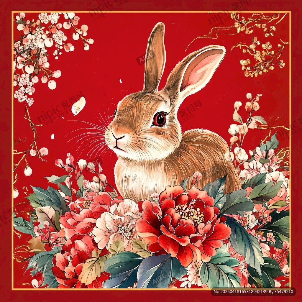 兔伴繁花贺岁图