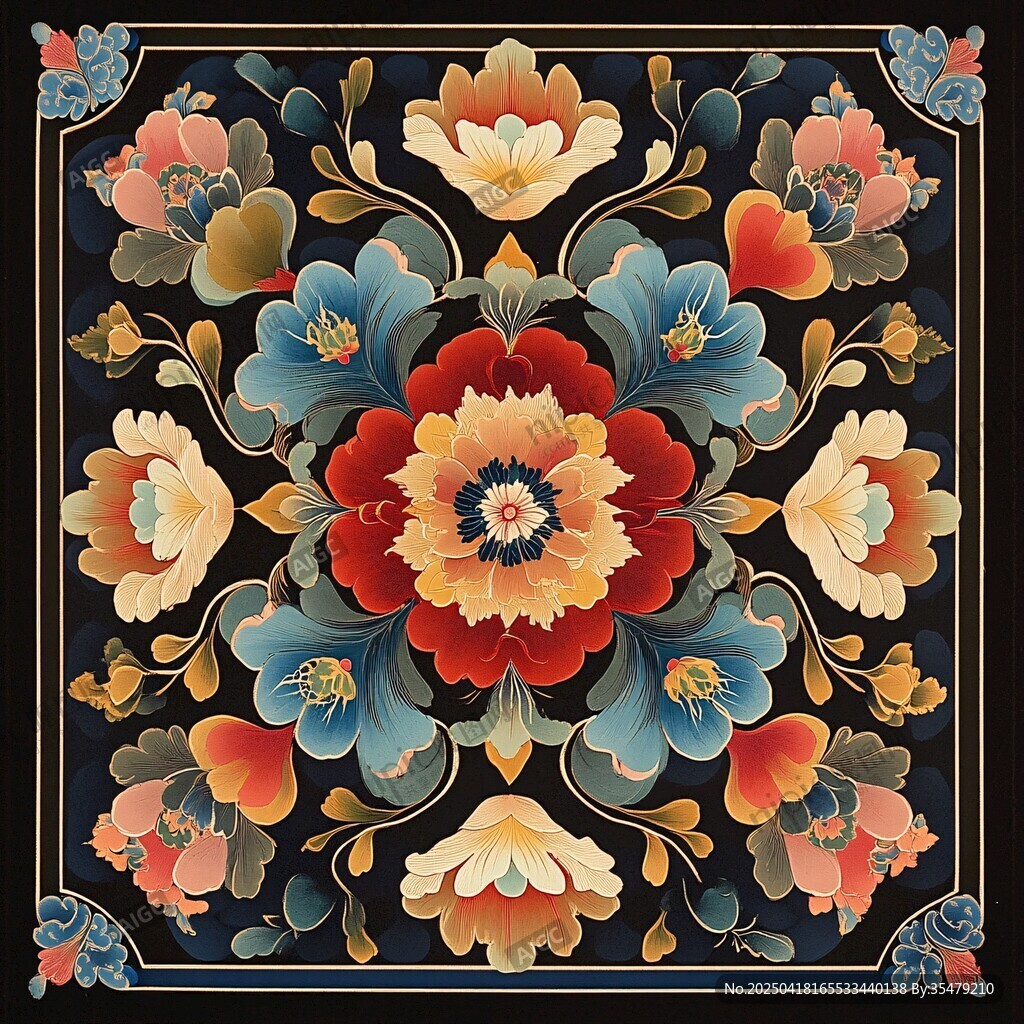 中式古典花卉图案装饰画
