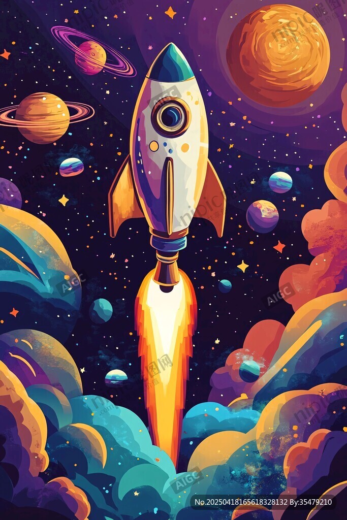 火箭启航遨游梦幻星空