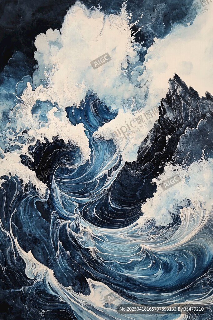汹涌澎湃的海浪艺术画作