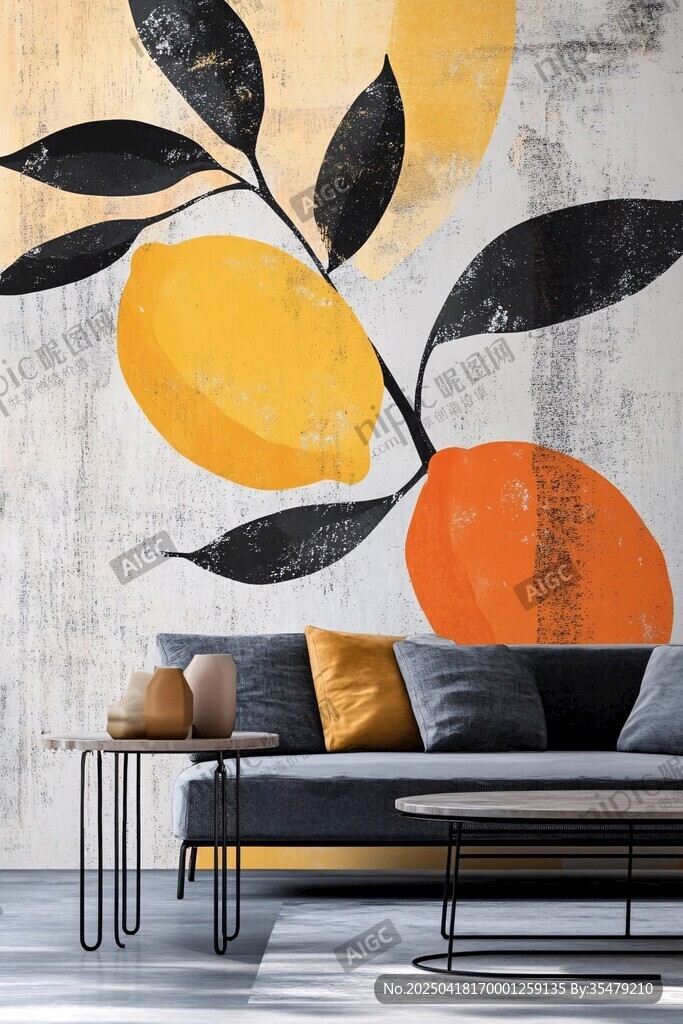 柠檬橘子装饰的时尚客厅