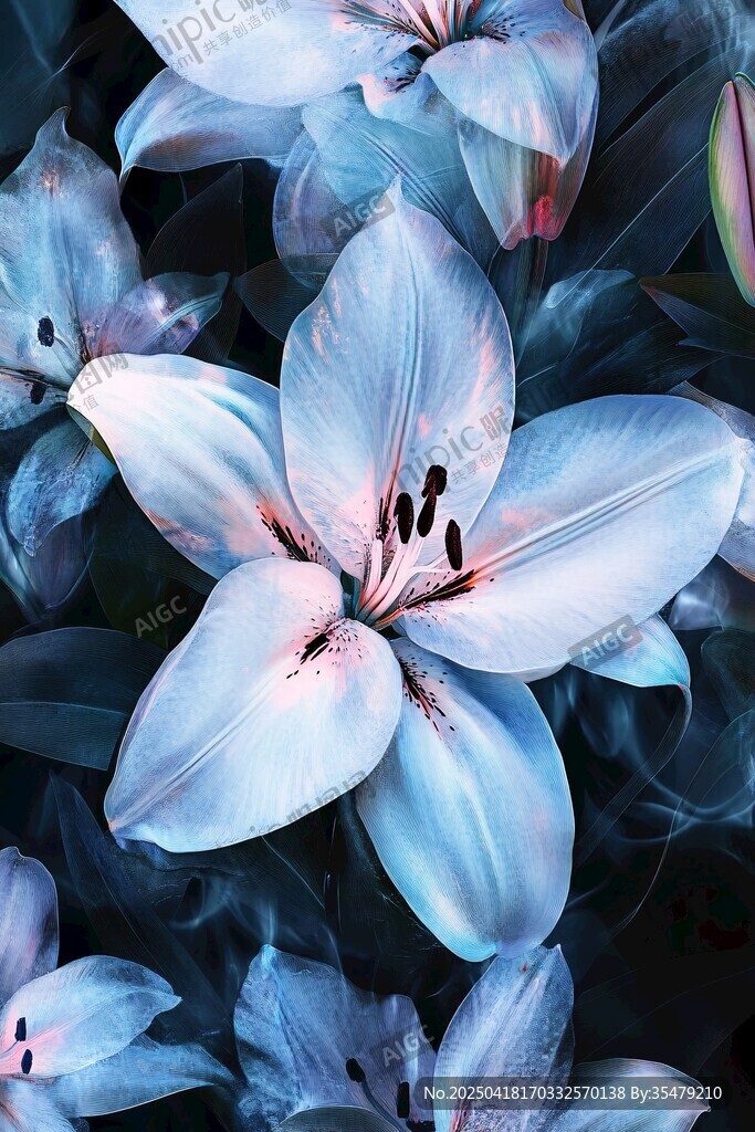 梦幻蓝调百合花特写