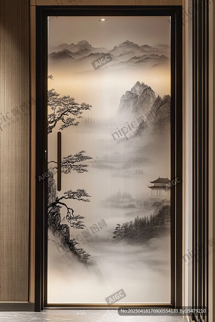 中式山水意境入户门装饰画