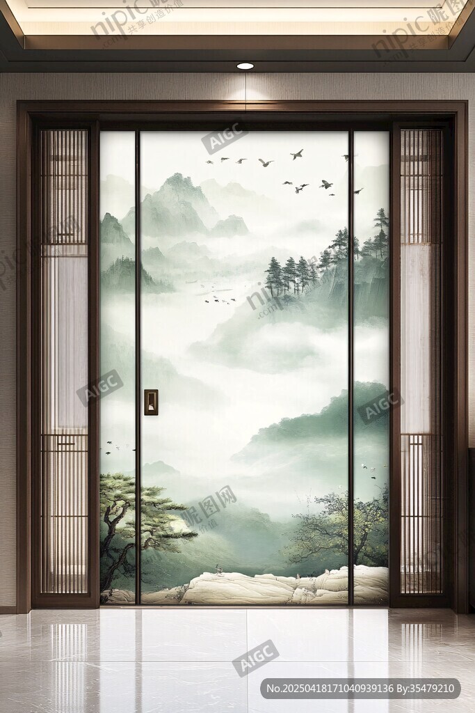 中式山水意境玻璃门设计