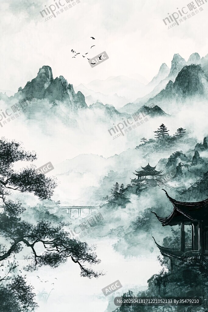 水墨山水间的古韵景致