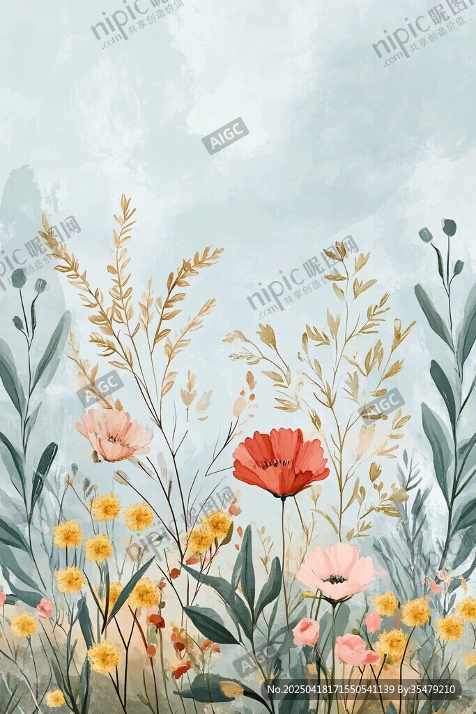 梦幻野花插画风景