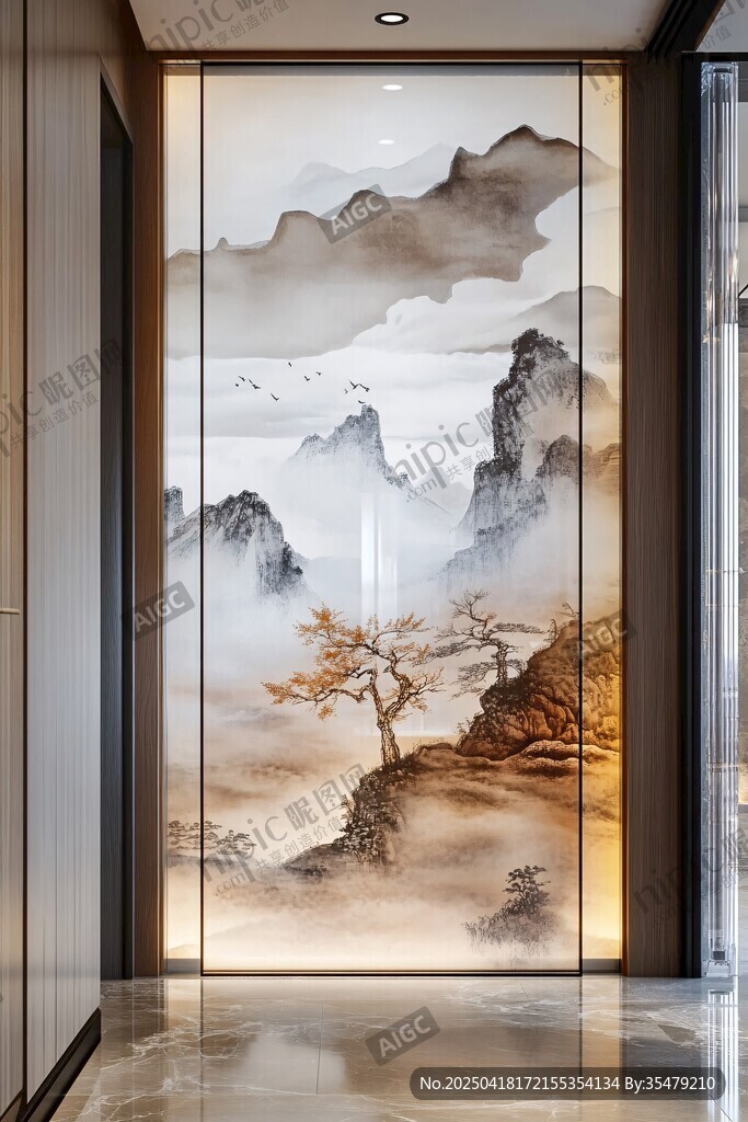 中式山水玄关装饰画意境美