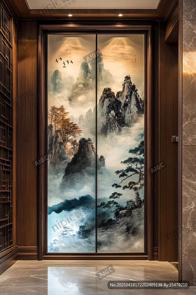 中式山水艺术入户门屏风