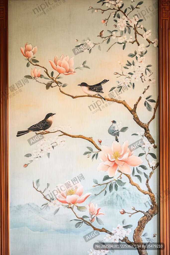 中式花鸟墙绘 雅致意境