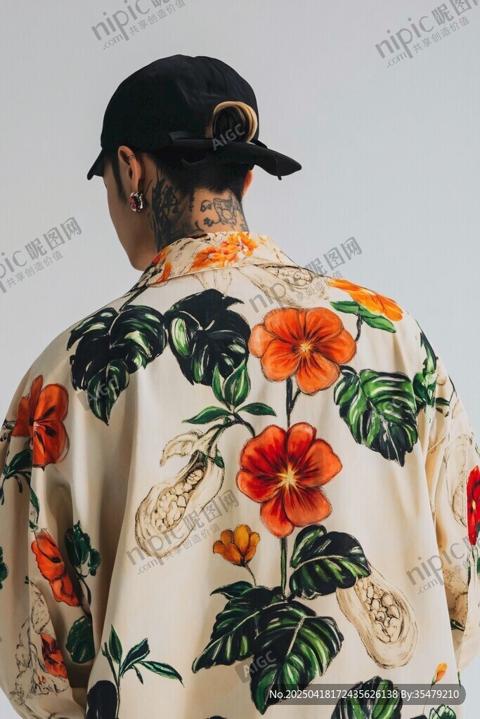 花衬衫背影潮男