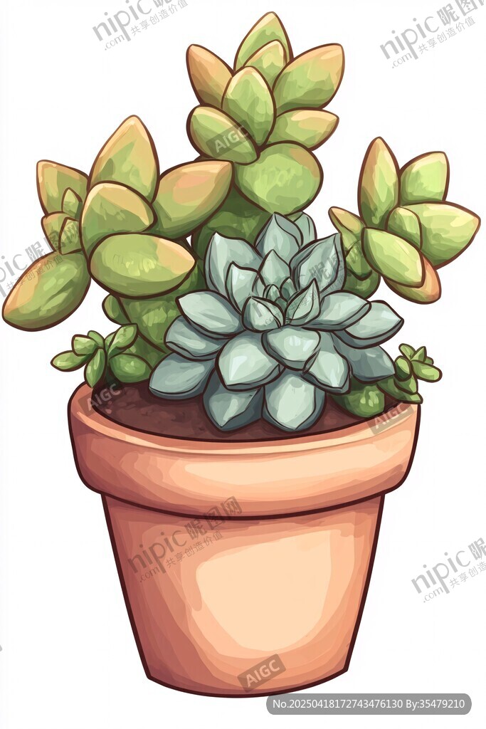 可爱多肉盆栽插画