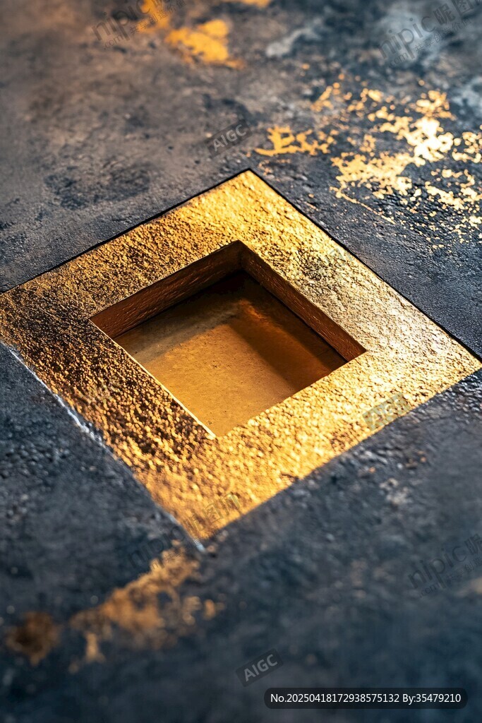 金色方形凹陷纹理艺术画面