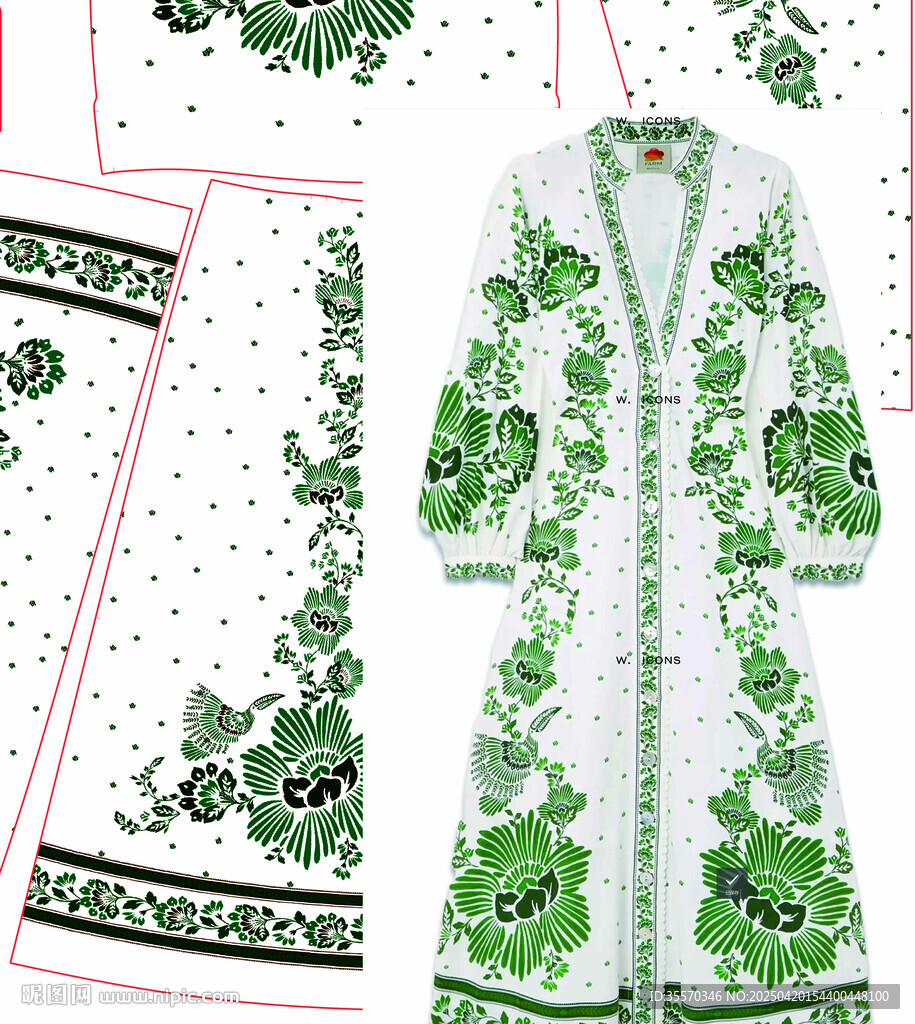 绿色花卉图案服装设计图