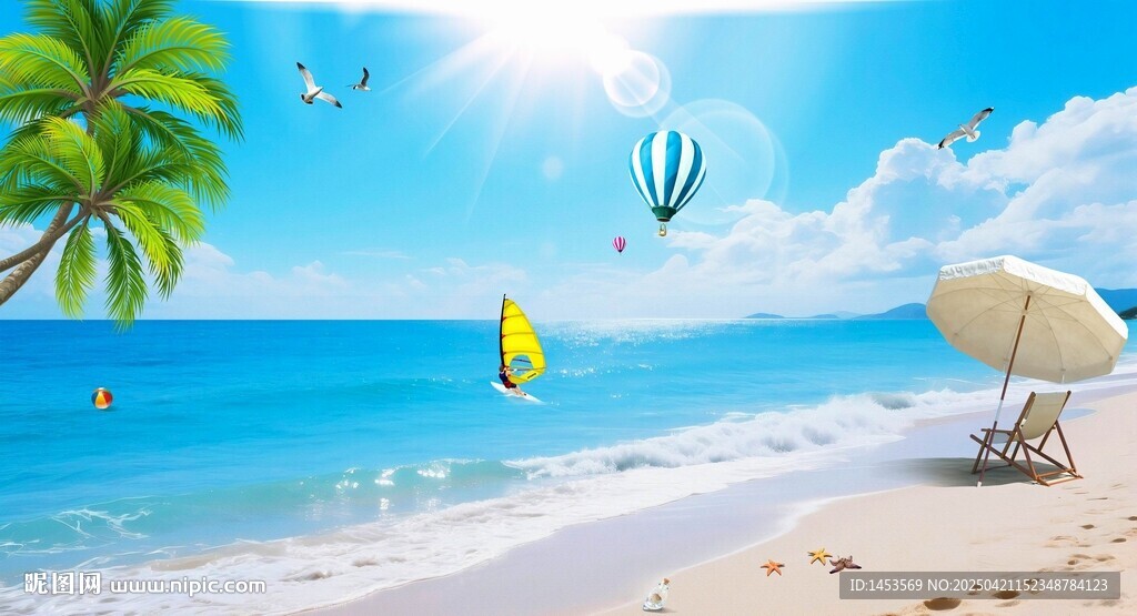 夏日海滩度假惬意风光