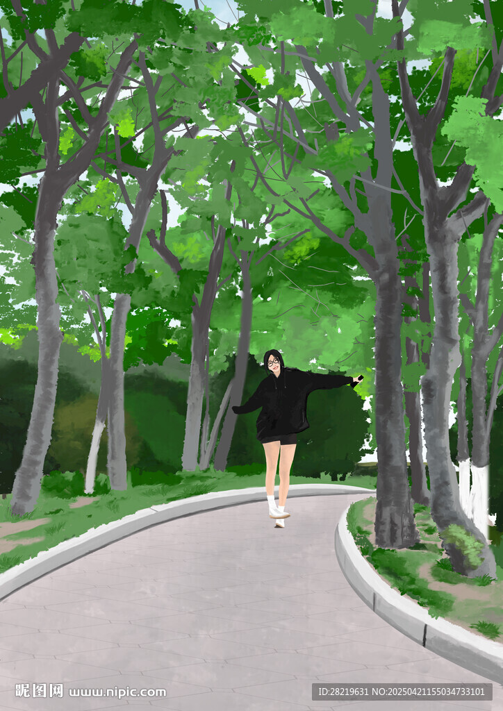 风景少女图片