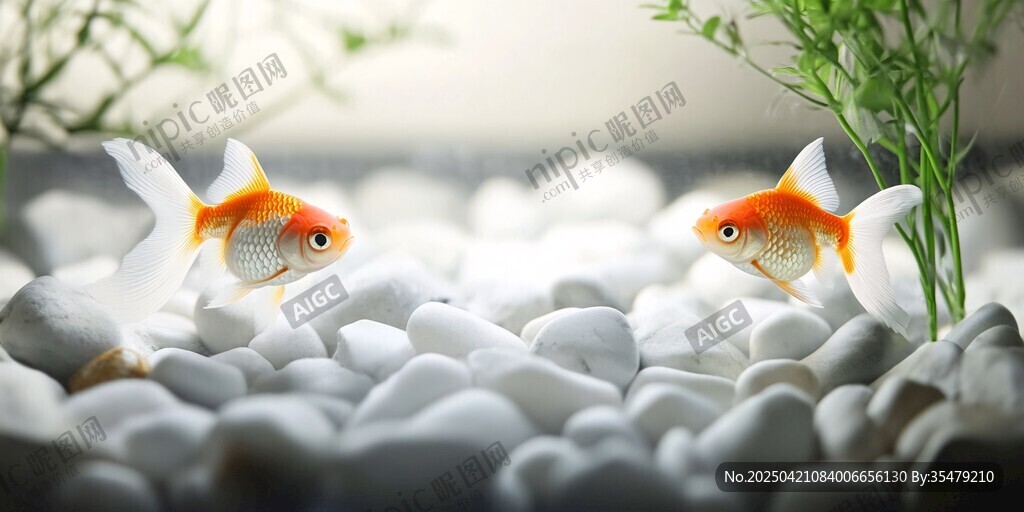双金鱼嬉戏于白石间