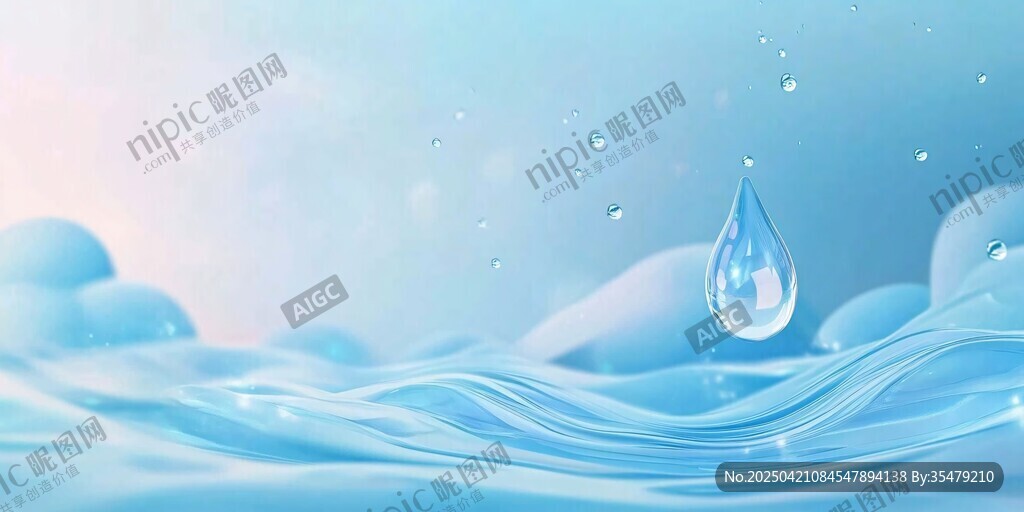 水滴落于碧波蓝天之景