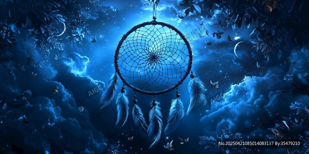 梦幻捕梦网悬浮于夜空